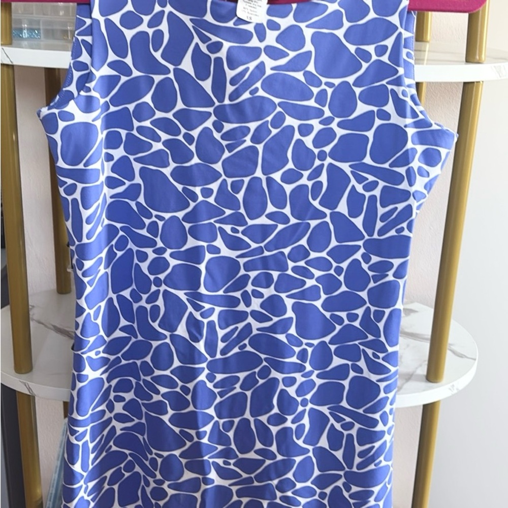 MAHI GOLD Blue and White Sleeveless Mini Dress